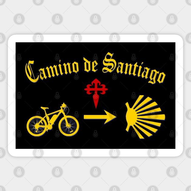 Camino de Santiago Typography Bicycle Yellow Arrow Scallop Shell Red Cross Magnet by Brasilia Catholic